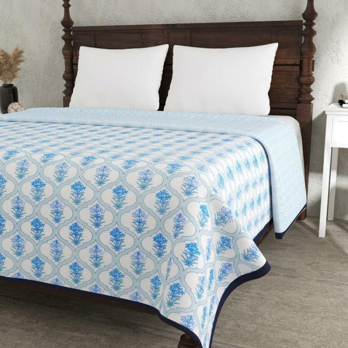 Vrinda Flora Dohar  |   Dohars, Razai & Blankets Bedding Blue