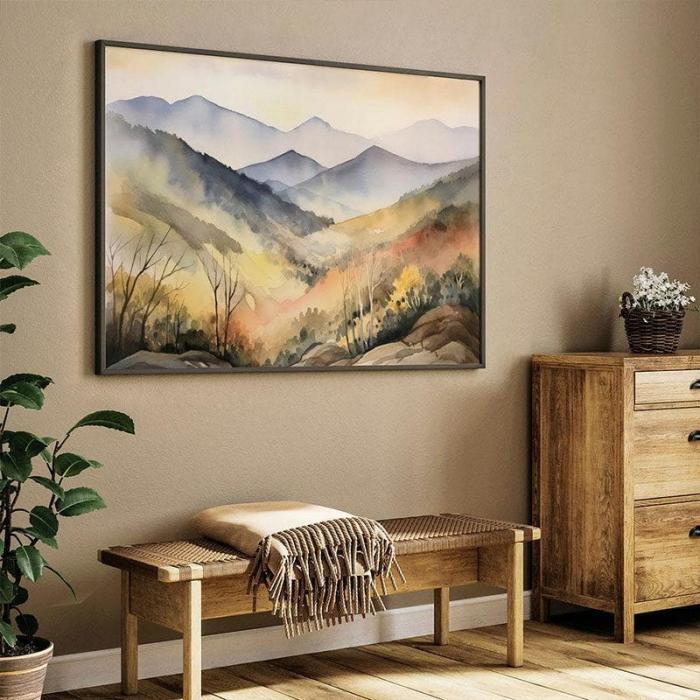 Watercolor Mountain Forest Wall Painting  |   Wall Art & Paintings Wall Art & Paintings Multicolor