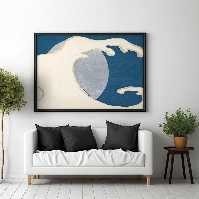 Waves From Momoyogusa Painting By Kamisaka Sekka  |   Wall Art & Paintings Wall Art & Paintings Blue, White