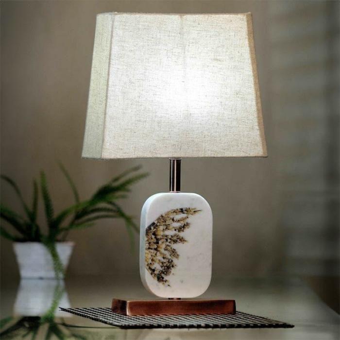 Winged Marble & Copper Base Table Lamp  |   Table Lamps Lamps & Lighting Beige, White