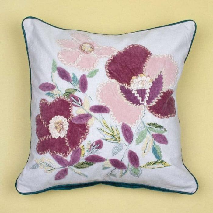 Winter Rose Embroidered Cushion Cover  |   Embroidered Cushions Cushion Covers Embroidered Cushions