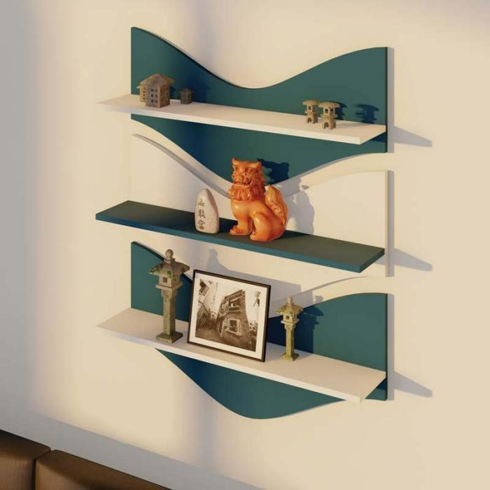 Wooden Wave Wall Shelf  |   Wall Shelves Wall Decor Blue, White