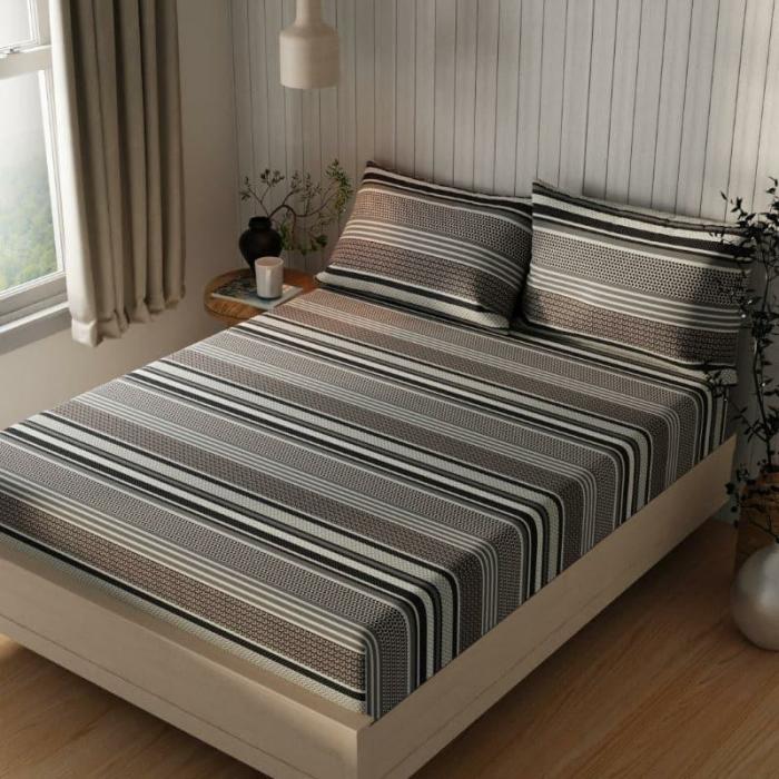 Yovono Striped Bedsheet  |   Geometric Bedsheets Bedsheets Brown