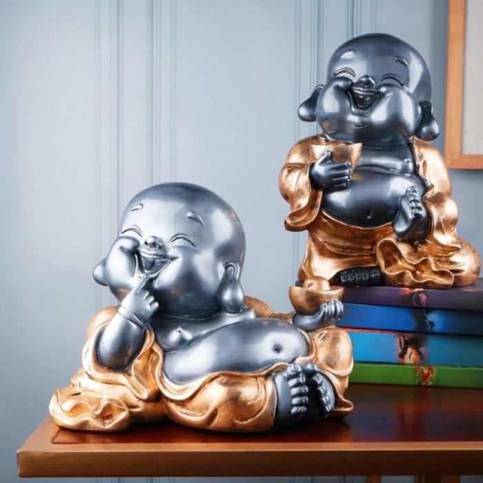 Zentopic Fengshui Monks Sitting Showpiece – Set Of Two  |   Showpieces Showpieces Grey, Gold