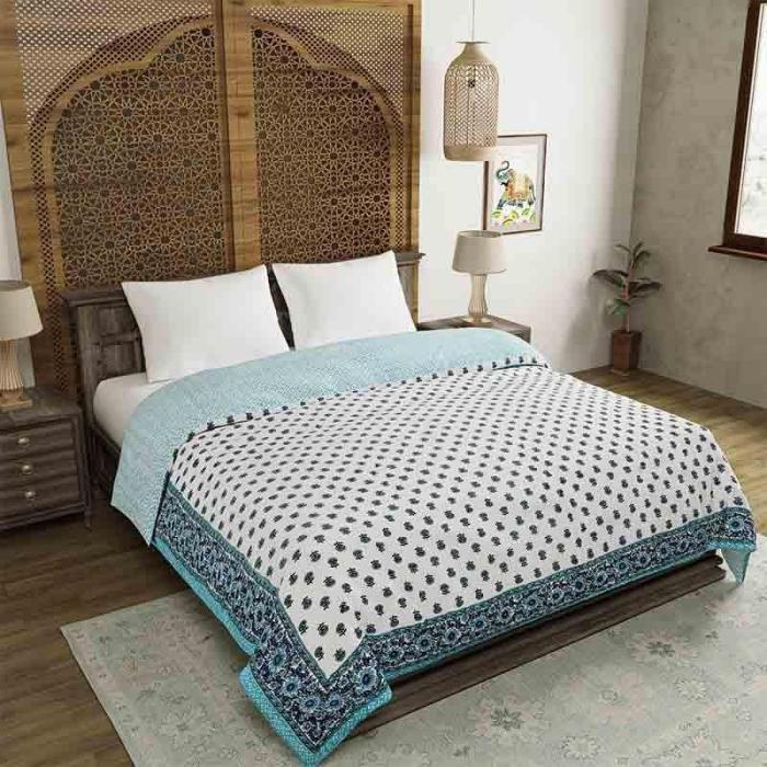 Maria Printed Razai  |   Dohars, Razai & Blankets Bedding Blue, White