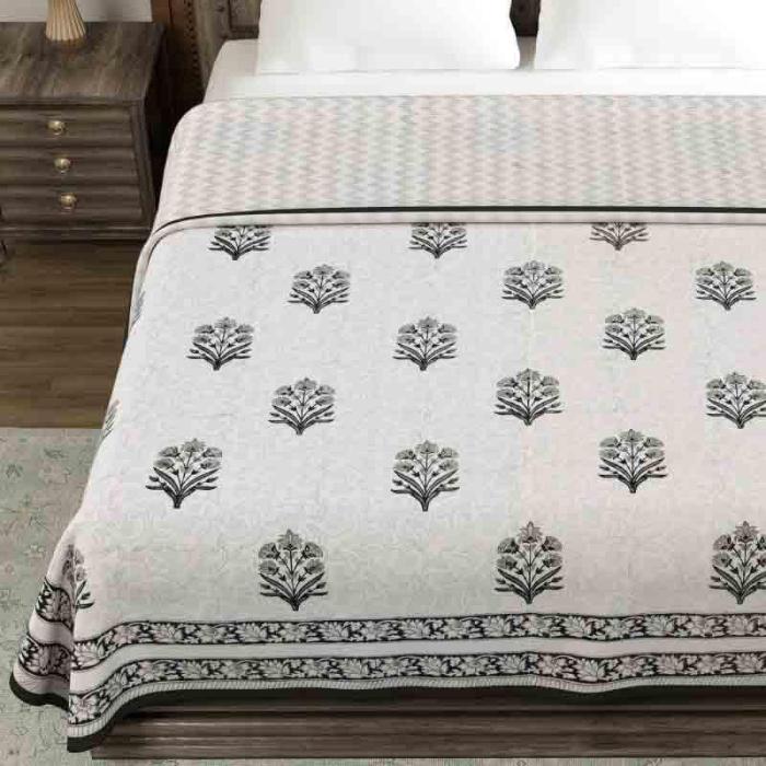 Poise Posy Dohar  |   Dohars, Razai & Blankets Bedding Black, White, Grey