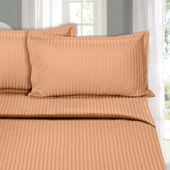 Adalyn Striped Bedsheet  |   Solid Bedsheets Bedsheets Peach