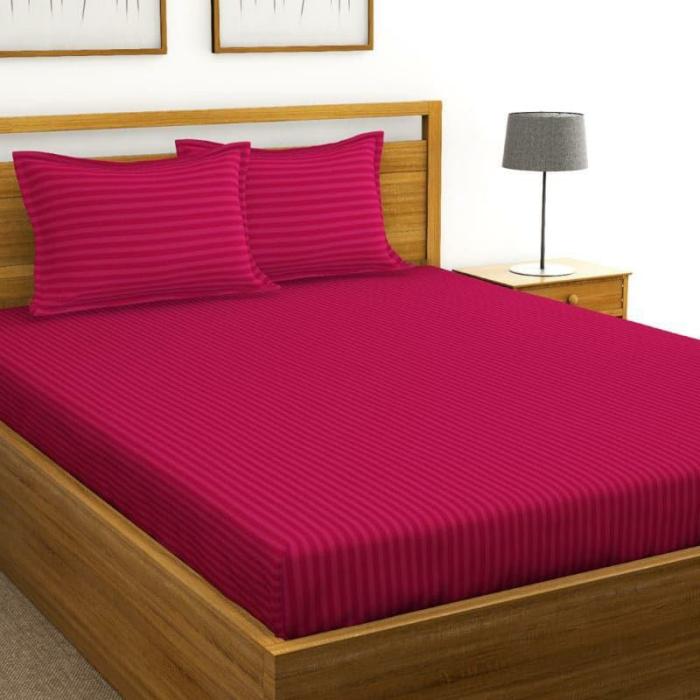 Duesa Striped Bedsheet  |   Solid Bedsheets Bedsheets Pink