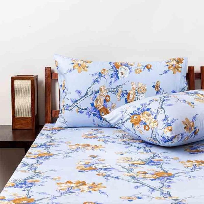 Gardenia Bedsheet  |   Floral Bedsheets Bedsheets Blue