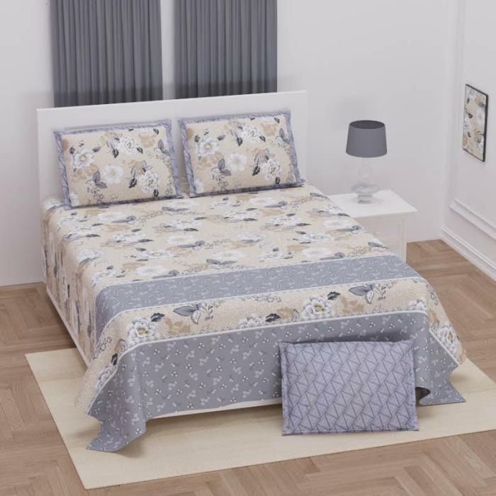 Ajara Floral Bedsheet  |   Floral Bedsheets Bedsheets Beige, Grey