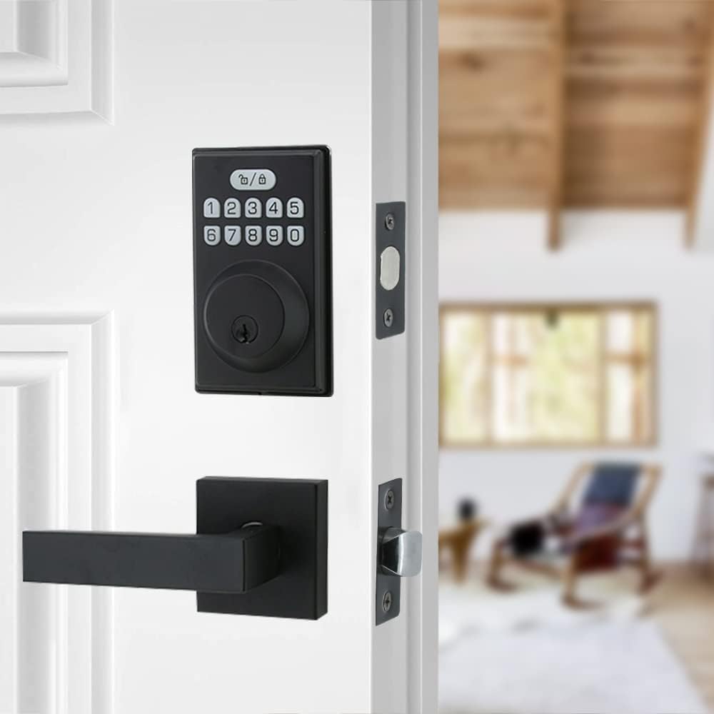 123$$Keyless Entry Door Lock With 2 Handles, Electronic Keypad Deadbolt Front Door Lock Set, Auto-Locking, Anti-Peeping Password, Easy Installation, Matte Black Door Hardware & Locks