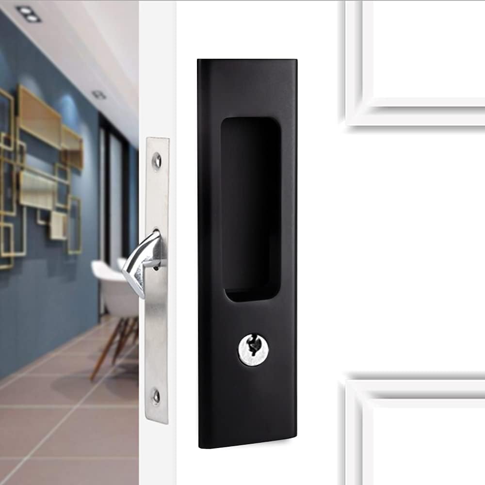 123$$6.3" Matte Black Privacy Pocket Door Lock Hardware, Invisible Recessed Handle Latch With Keys, Sliding Door Mortise Lock, Double Barn Door Lock Furniture Hardware Door Hardware & Locks