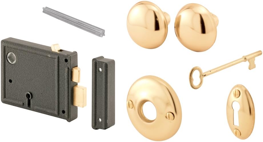 123$$E 2478 Horizontal Trim Lock Set, 3-3/8 In. Backset, Black Housing W/Brass Plated Knobs (1 Set) Door Hardware & Locks