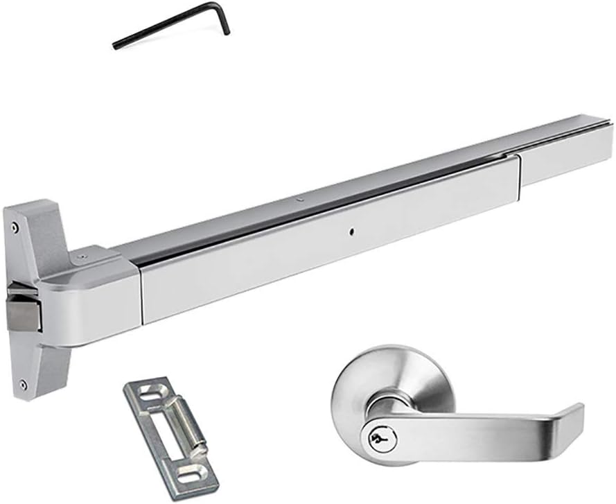 123$$Push Bar Panic Exit Device For Emergency Exit Doors Painted Aluminum, With Exterior Lever Handle Door Hardware & Locks