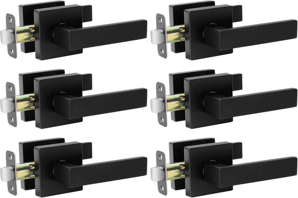 123$$Matte Black Door Handle Interior Door Knob Passage Levers Set (No Lock), 6 Pack Heavy Duty Door Handle For Hall Or Closet, Keyless Door Levers For Left Right Handle Doors Door Hardware & Locks