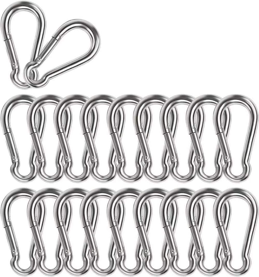 123$$304 Premium Stainless Steel Carabiner Clip Spring-Snap Hook – 20Pcs M5 Duty Carabiner Clips For Camping, Fishing, Hiking, Traveling, Backpack, Keychain Snaps