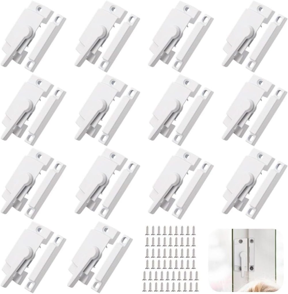 123$$14 Pcs Window Sash Locks With Screws, Zinc Alloy Window Latches, White Window Locks, Vertical And Horizontal Window Security Locks, Sliding Window Parts And Hardware Window Hardware