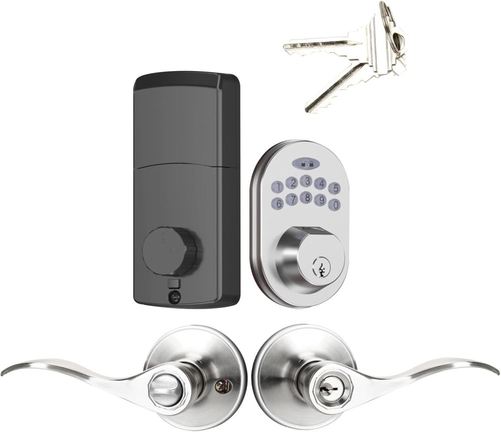 123$$Fingerprint Door Lock Set, Keyless Entry Door Lock Deadbolt With Handle And 2 Keys, Auto Lock Smart Finger Print Door Lock For Front Door, Electronic Door Lock With Keypad Door Hardware & Locks