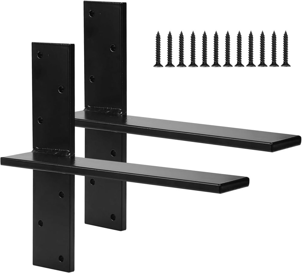 123$$(2-Pack) Hanging T Shelf Bracket,Solid Heavy Duty Steel Knee Wall Hidden Granite Countertop Support Floating Bracket Hardware.Universal.1"-14" Diy Projects, Screws Included (T Shelf Bracket,1") Shelf Brackets & Supports