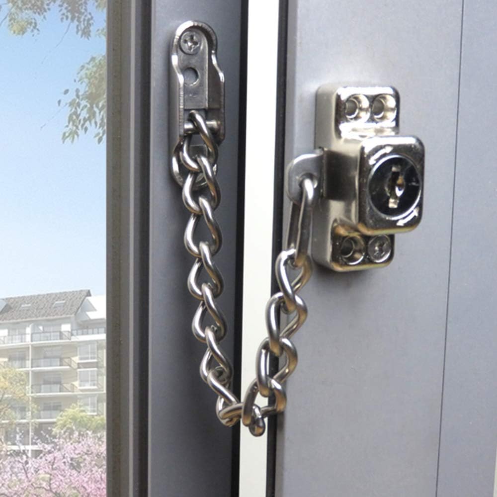 123$$Stainless Steel Window Chain Lock Guard Door Restrictor Child Safety Security Chain Lock For Flat Open Windows Anti Theft Home Hardware Opening Restrictor Lock With Key Window Hardware