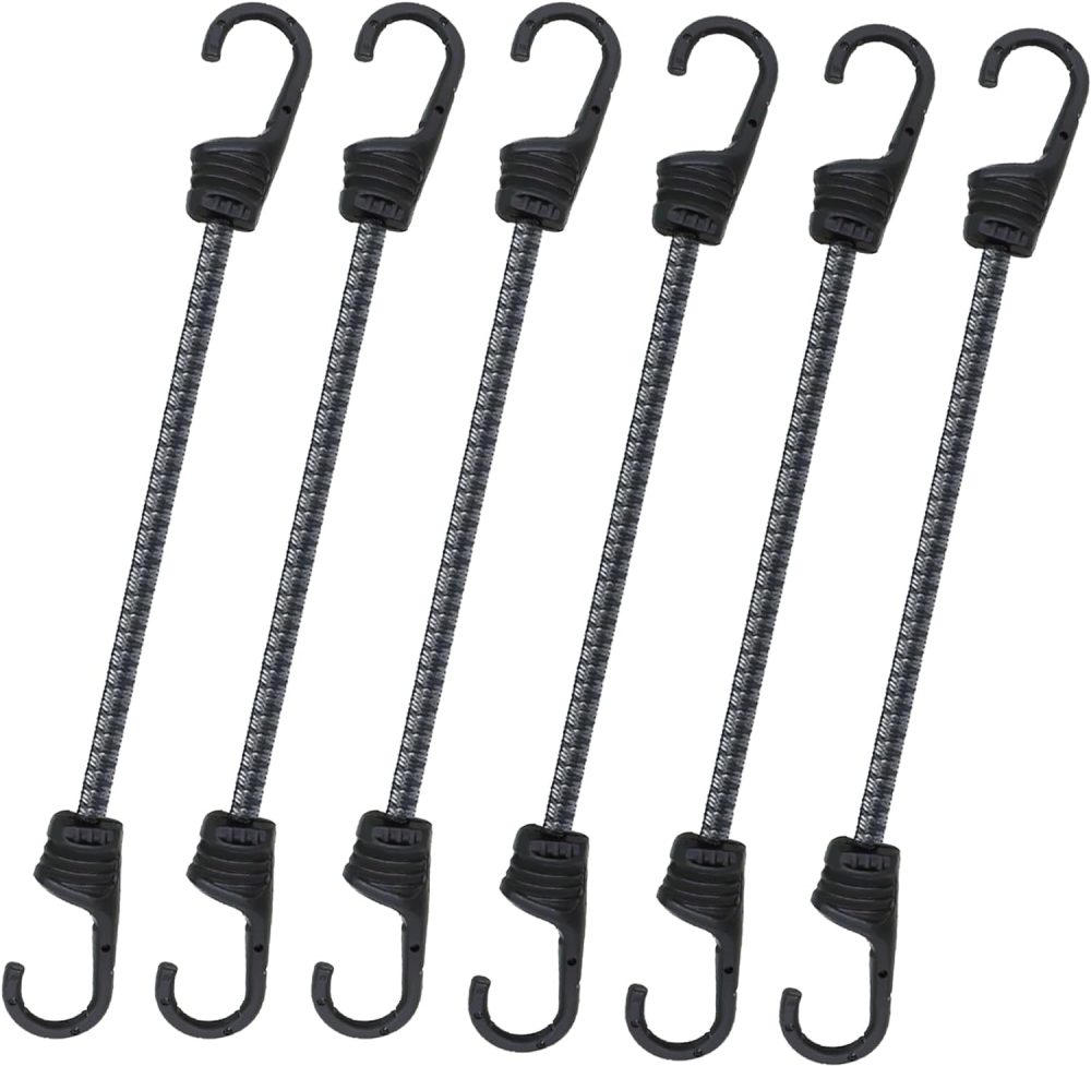 123$$Bungee Cords With Dual Hooks, 12Inch 6Pack Mini Bungee Straps 1/3 Inch Strong Elastic Rope Securing Tie Down For Camping,Tarps, Luggage,Bike Rack, Tent Tarps & Tie-Downs