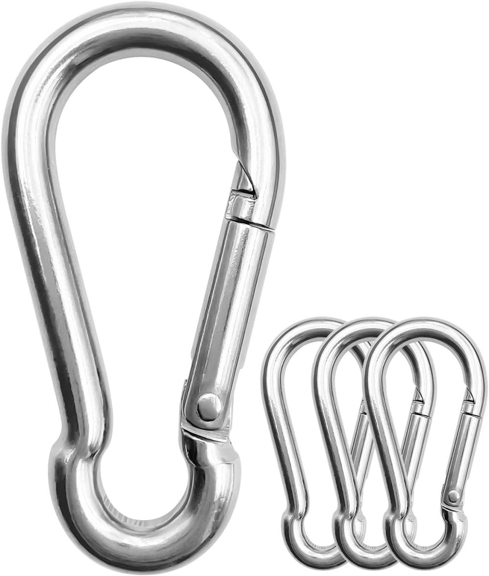 123$$34 Stainless Steel Carabiners 2 Inch, 3 Inch, 4 Inch, 5 Inch.Heavy Duty Carabiner Clips. Stainless Steel Spring Snaps Hooks For Camping ＆ Travelling. Snaps