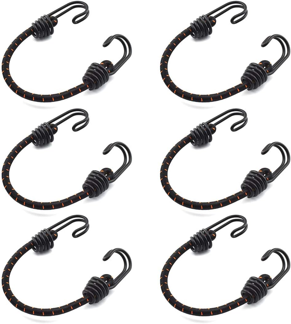 123$$18 Inch Bungee Cord With Hooks, 6 Pack Superior Latex Heavy Duty Straps Strong Elastic Tie Down With Metal Hooks On Both Side For Camping/Tarps/Cargo/Tents Etc. (Black) Tarps & Tie-Downs