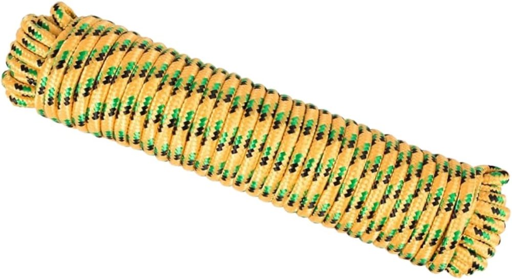 123$$Dt-Rope Diamond Braid Polypropylene Rope, 3/8 Inch X 100 Ft All Purpose Utility Rope, Utility Cord, Tie Down, Pull, Knot, Indoor And Outdoor Use, Camping, Hanging Hammock, Pinata (Yellow-Multicolor) Tarps & Tie-Downs