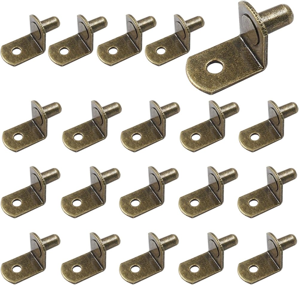 123$$5 Pcs Shelf Support Pegs, 1/4 Inch L-Shaped Shelf Pins Bronze Tone Shelf Bracket Pegs Metal Shelf Clips With Hole For Cabinets, Bookcases, Wardrobes Shelf Brackets & Supports