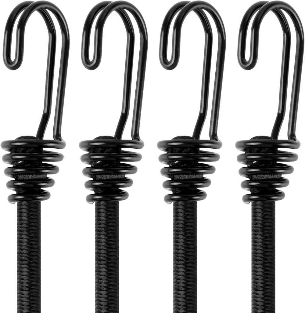 123$$Newest Double J Bungee Cord With Hooks 24 Inch-Black Bungee Cords Hooks Heavy Duty Bungee Tie Down Straps For Camping,Tarps, Tents,Hiking,Hunting,Trucks And Boats (4 Pack) Tarps & Tie-Downs