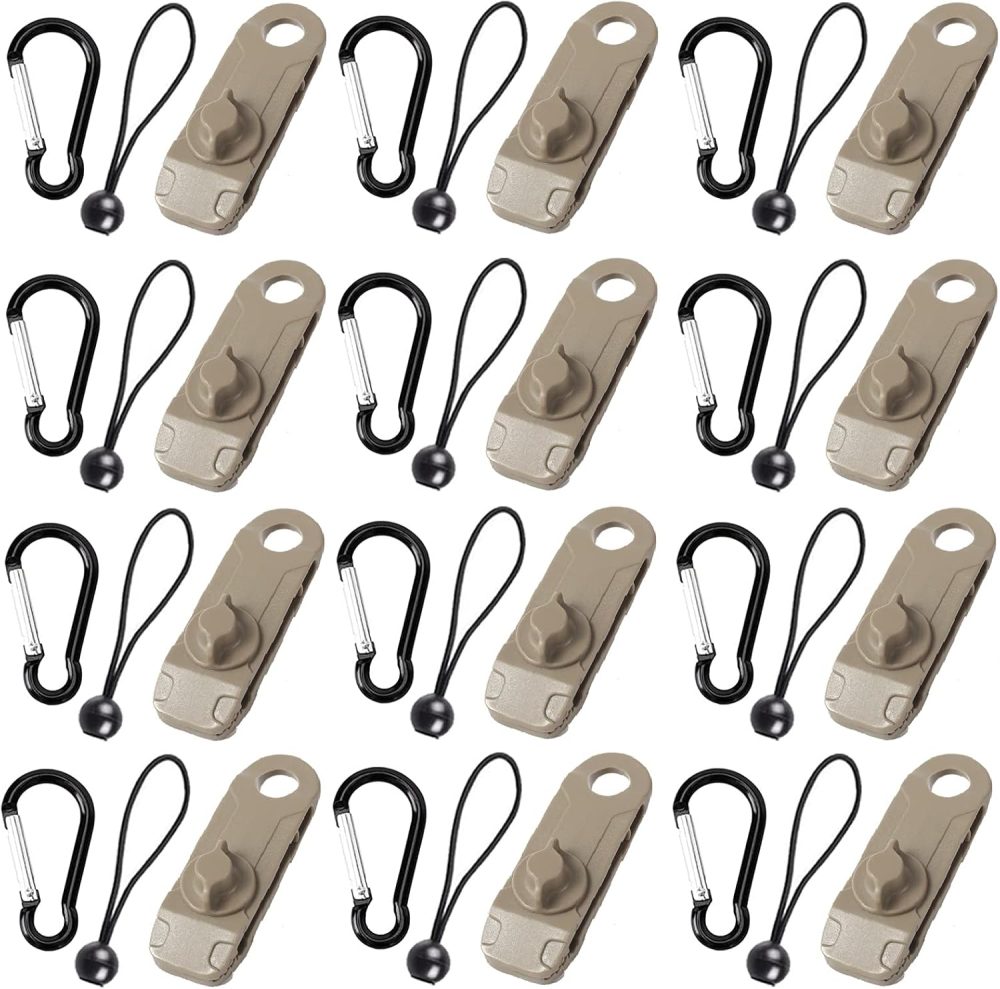 123$$36Pcs Tarp Clips With Carabiner & Ball Bungee Cords – Shark Tent Fasteners Tarp Clamps, Heavy Duty Lock Grip – Pool Awning Cover Bungee Cord Clip, Car Cover Clamp (Brown) Tarps & Tie-Downs