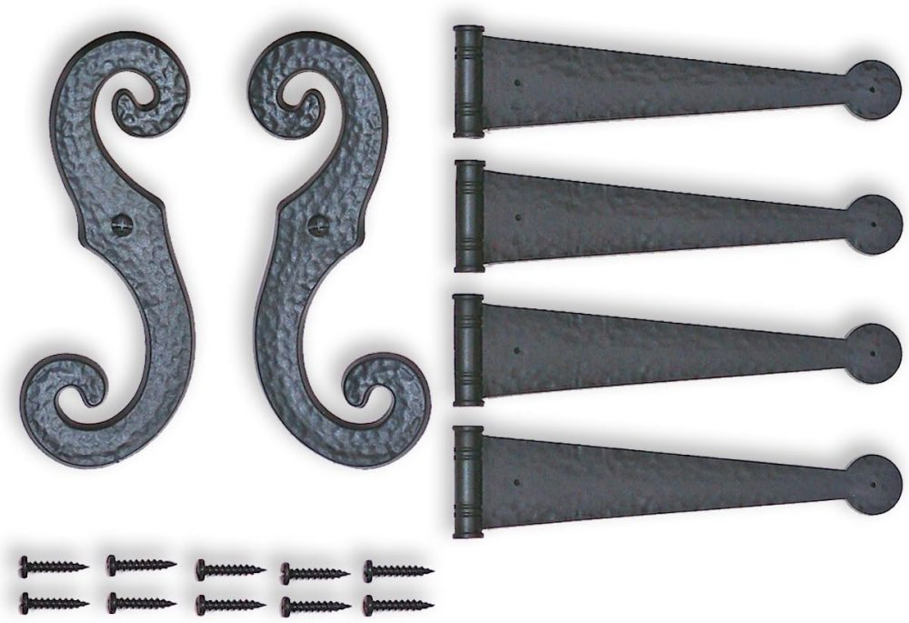 123$$Decorative Vinyl Shutter Hinges And S Holdback Hooks For Exterior Decorative Shutters, Black (Set) Window Hardware