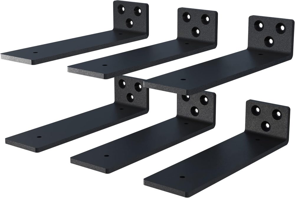 123$$6-Pack 10 Inch Floating Shelf Brackets, Heavy Duty Hidden Shelves Bracket For Small Shelf, Kitchen Shelf, Nursery Shelf, Black Powder Coated Steel Shelf Brackets & Supports