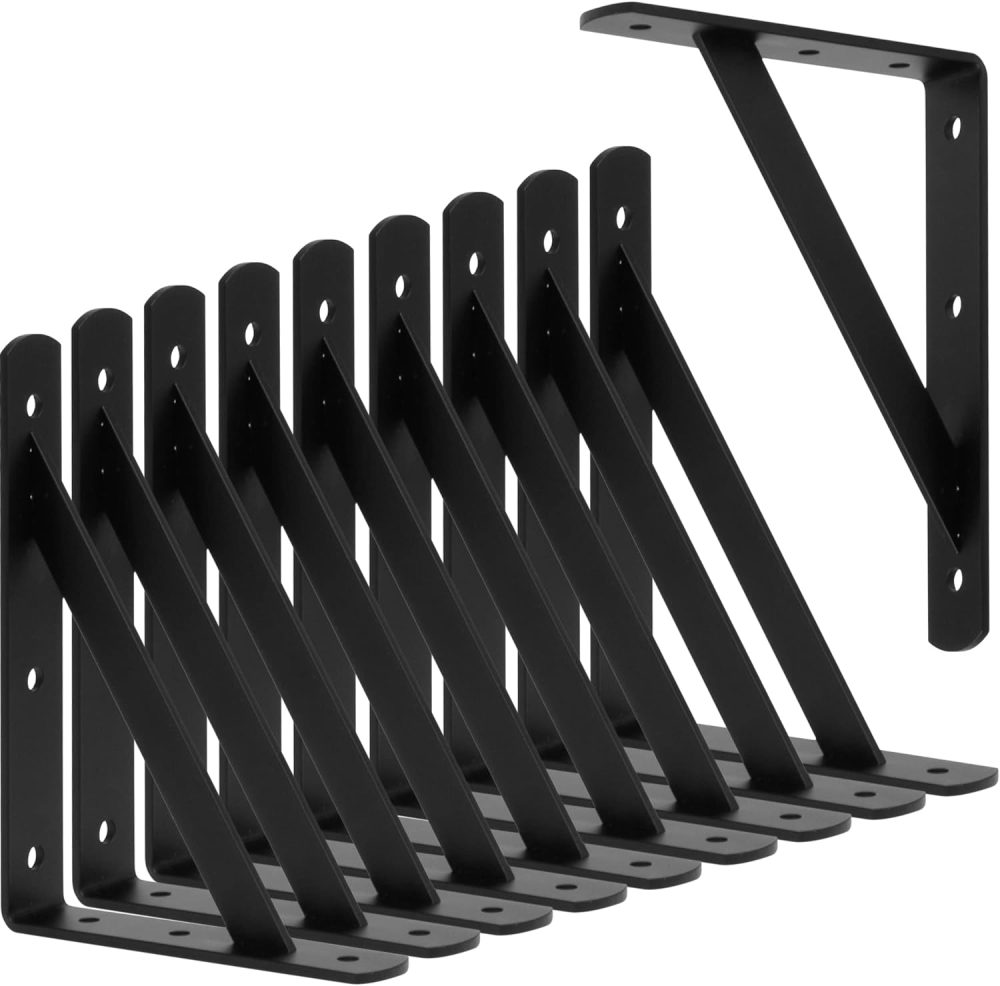 123$$10 Pack L8" X H 6" Heavy Duty Shelf Brackets Black Thickness Metal Shelves Supports 90 Degree Wall Mount Angle L Bracket For Floating Shelving Corner Bracket With Screws Shelf Brackets & Supports