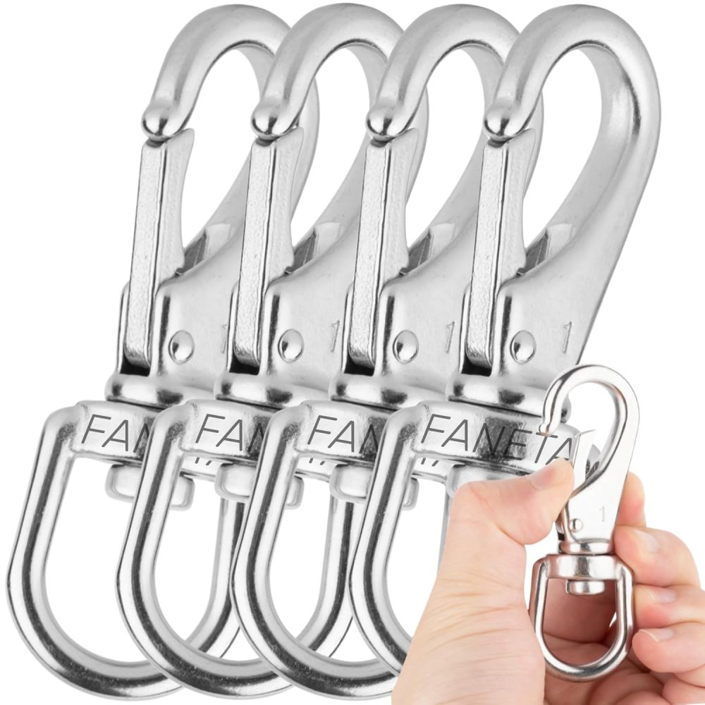 123$$3-1/2” Stainless Steel Swivel Snap Hooks #1 Heavy Duty 3/4” Swivel Eye – For Scuba Diving, Flagpole Rope, Bird Feeders, Dog Leashes, Bags, Belting, Straps, Luggage, Etc – Pack Of 4 Snaps