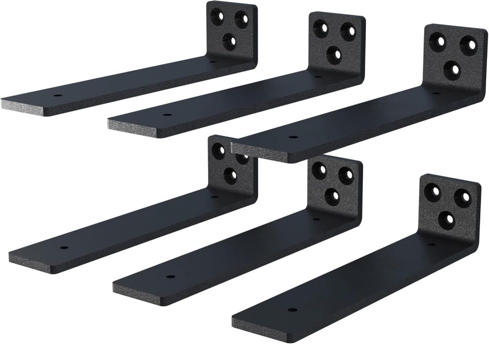 123$$6 Inch Floating Shelf Brackets, Heavy Duty Hidden Bracket For Wall, Mantel, Bookshelves, Black Powder Coated Steel, 6-Pack Shelf Brackets & Supports