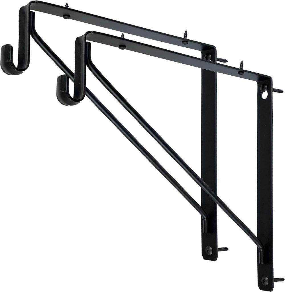 123$$Welded Heavy Duty Oval Closet Rod & Shelf Support Bracket | Matte Black | 2 Pack Shelf Brackets & Supports