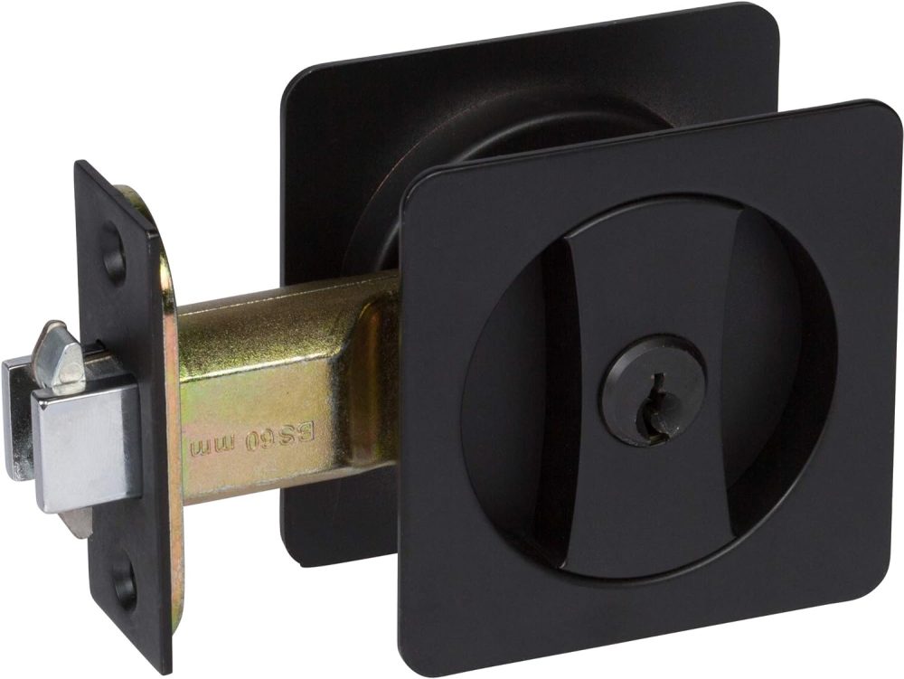 123$$Hardware 370004 Black Contemporary Entrance Square Pocket Door Lock With Edge Pulls And Color Coded Indicators, Black Pocket Door, Pocket Door Lock, Sliding Door Lock, Black Pocket Door Lock Door Hardware & Locks