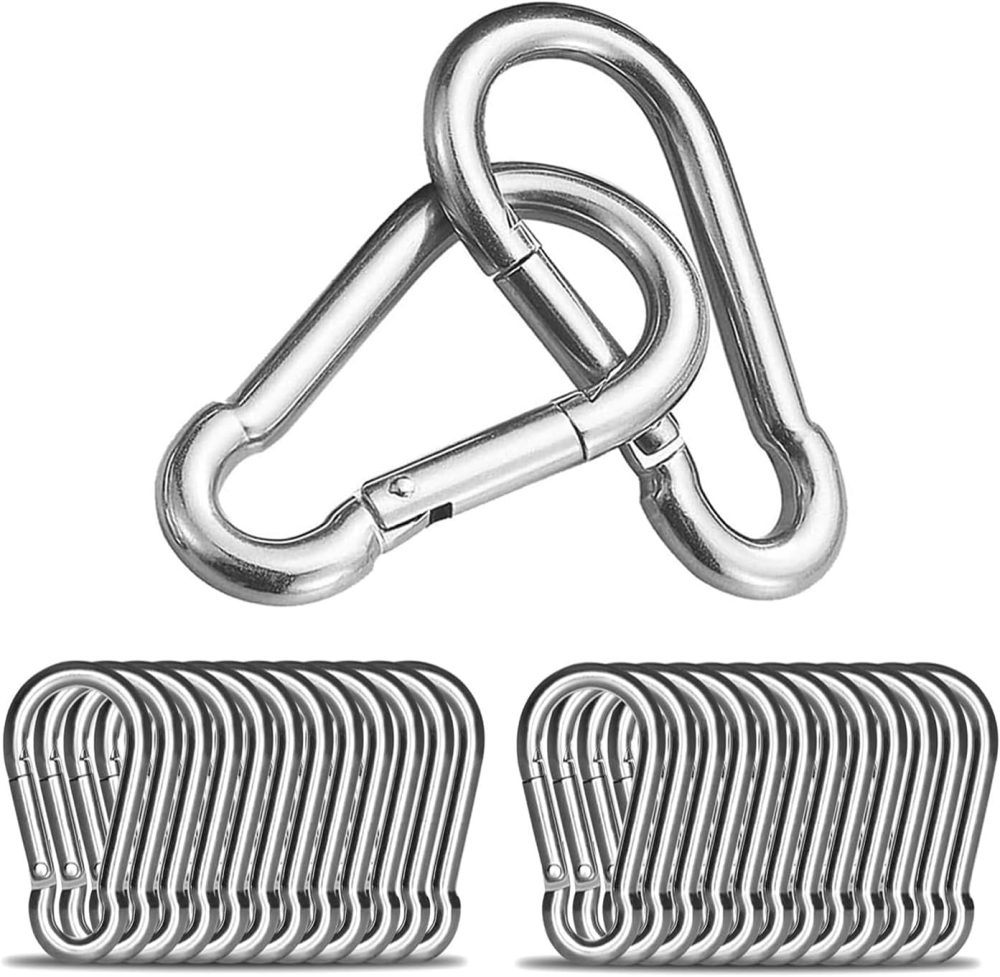 123$$4Inch Safety Spring Snap Hook, Ailengy 3Pcs Galvanized Steel Quick Link Carabiner Clip Hooks 3/8Inch, Heavy Duty Steel Clip Buckle For Camping Hiking, Hiking Boating, Fishing, Hammock, And Gym Snaps