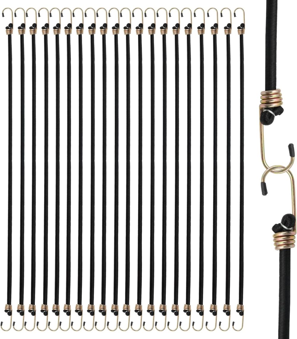 123$$Premium 20 Pieces 40 Inch Bungee Cords Set With Hooks, Heavy Duty Outdoor Black Bungee Tie Down Straps For Camping, Tarps, Tents, Hiking, Hunting, Trucks, And Boats, Fastening Items Tarps & Tie-Downs