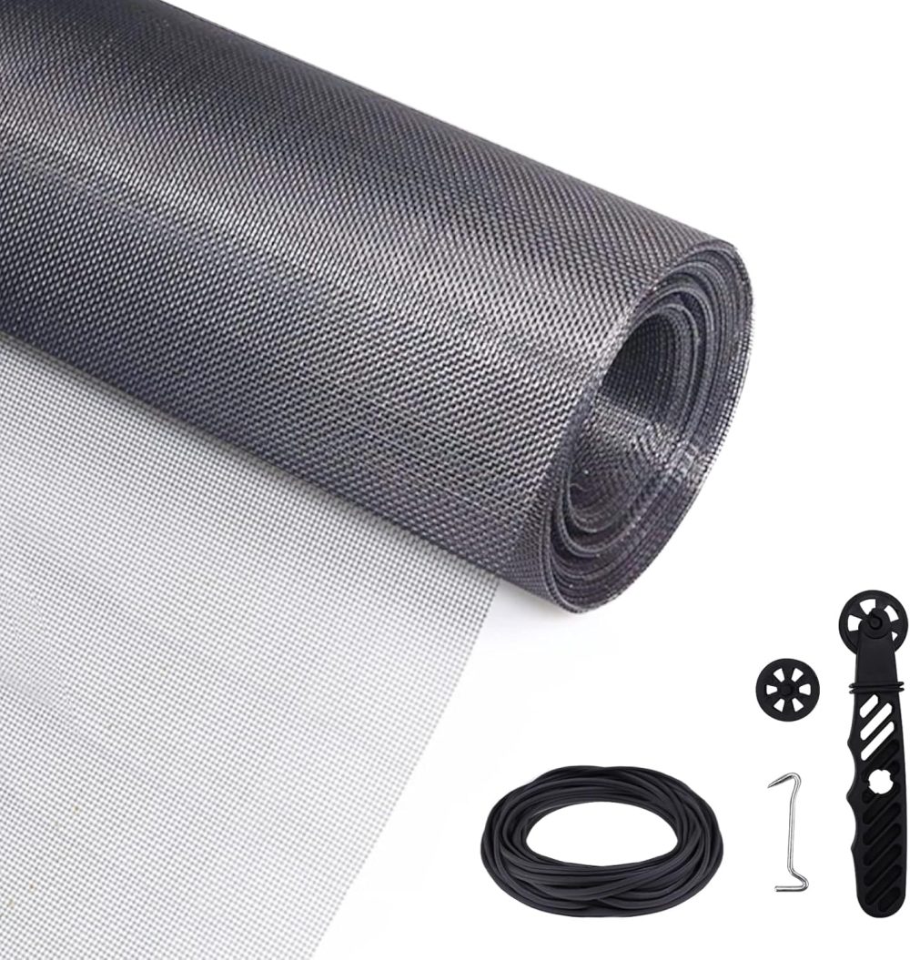 123$$Window Screen Replacement And Screen Repair Kit For Windows Or Doors, 48"118" Window Screen Roll With Rolling Tool/Hook/Spline, Screen Door Repair Kit-Gray Window Hardware