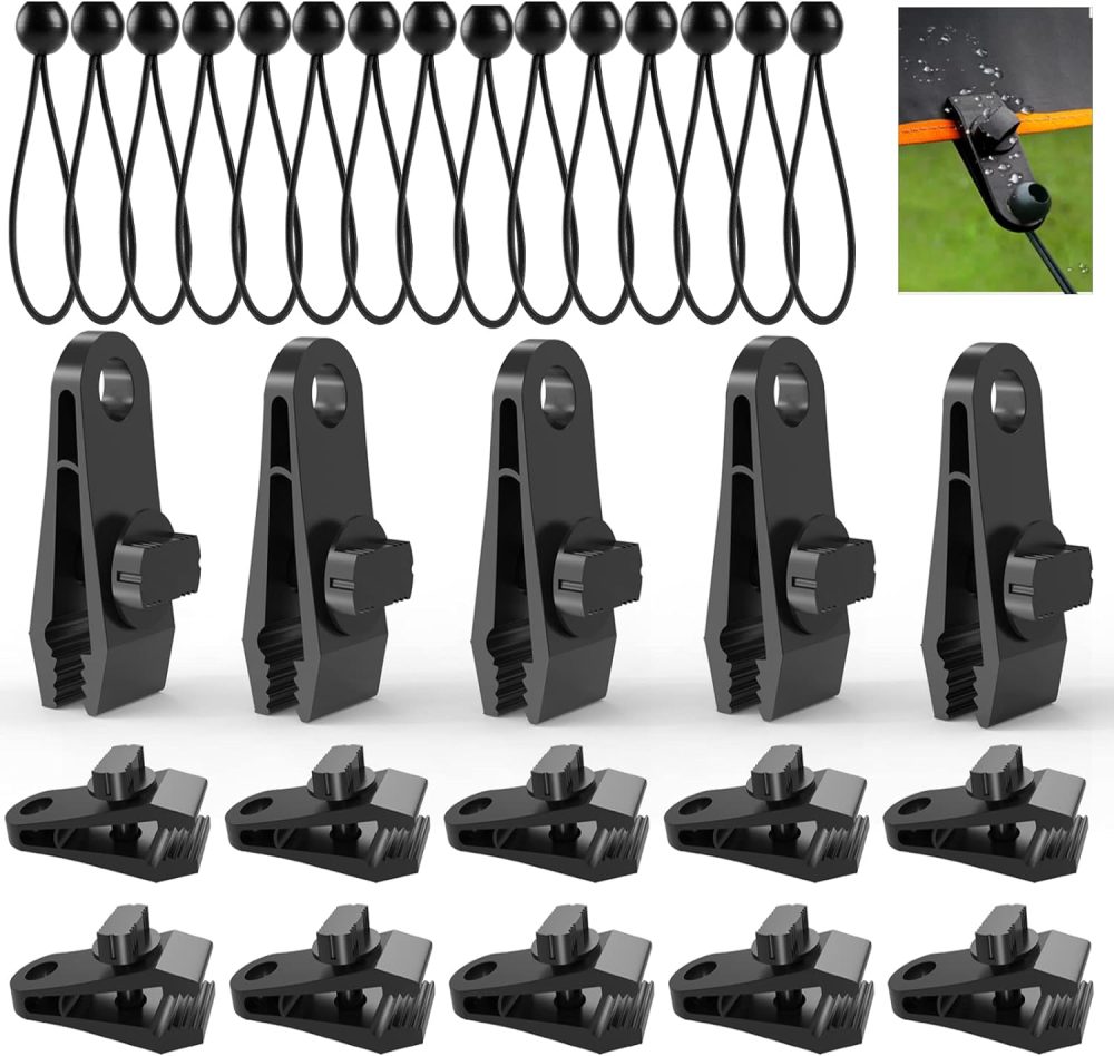 123$$Tarp Clips With Bungee Balls 30 Pcs,Tarp Clips Clamps Heavy Duty Lock Grip For Tarp,Pool Cover,Rv Awning Cover,Banners,Tents,Tarpaulin, Caravan Canopies Tarps & Tie-Downs