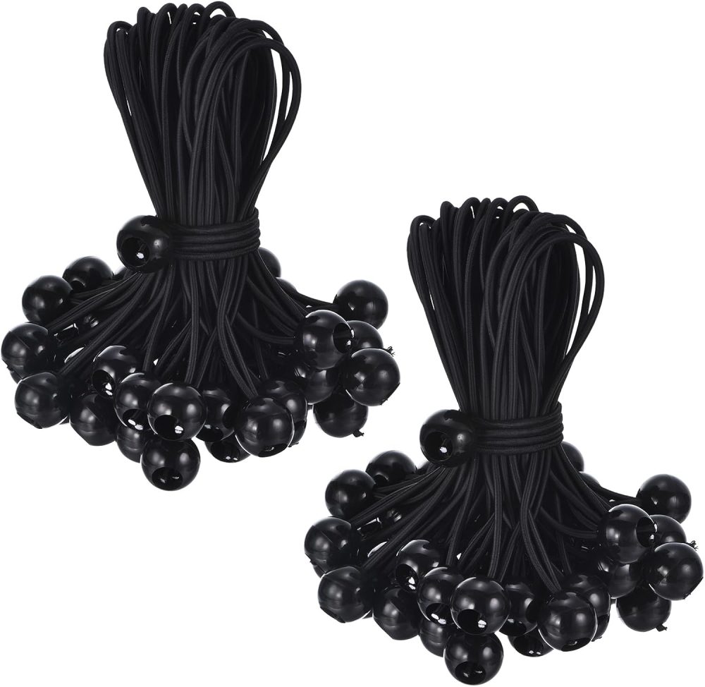 123$$9 Inch Tarp Ball Bungee Cord, 100 Pack Bungee Cords With Balls Canopy Tarp Tie Downs Cords Elastic String For Outdoor Camping Cargo Shelter Tent Poles, Black Tarps & Tie-Downs