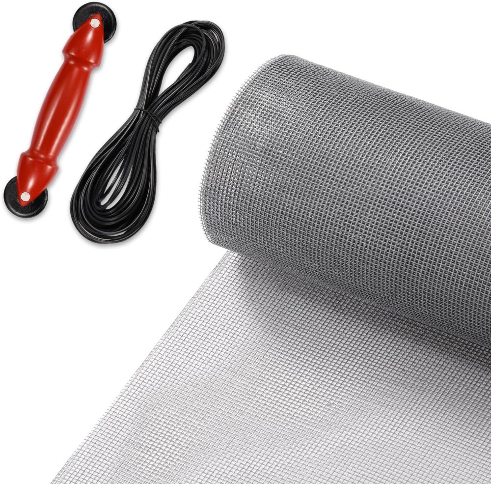 123$$Window Screen Mesh Kit 48X118” Grey Screen Door Mesh Repair Kit For Window Patio Porch Replancement With27.5Ft Spline And Rolling Tool Window Hardware