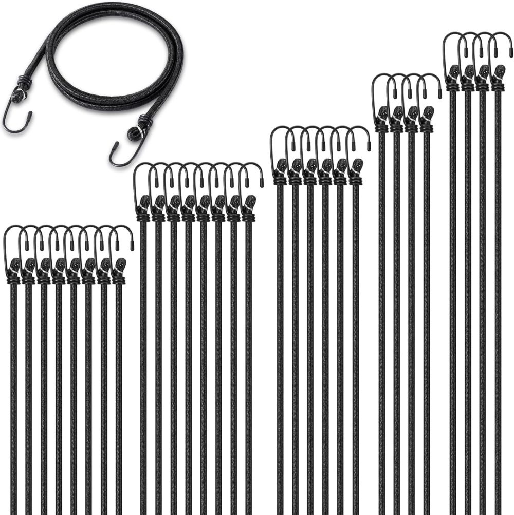 123$$3 Pcs Long Black Bungee Cords With Hooks Assorted Sizes 18”, 24”, 36”, 46”, 6” Heavy Duty Bungee Straps Outdoor Tarp Straps Elastic Rubber Tie Down Straps For Luggage Cargo Camping Tarps & Tie-Downs