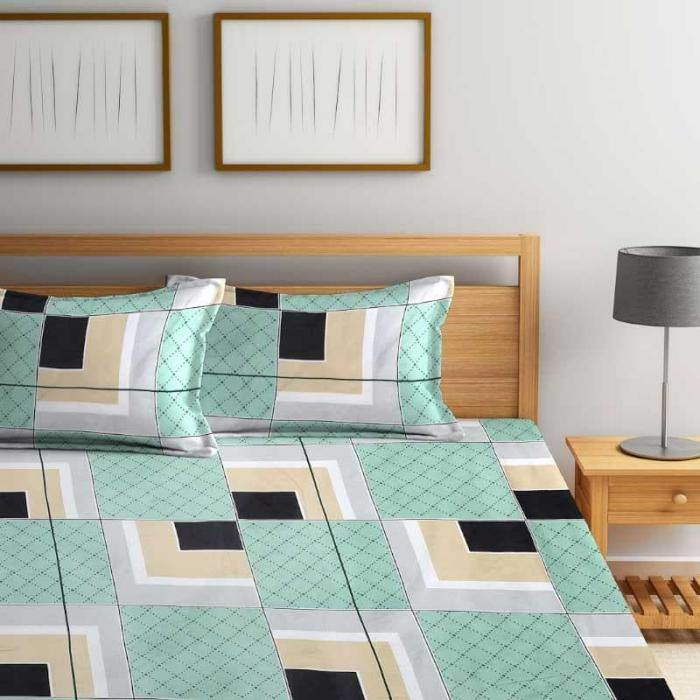 Asymmetric Tile Printed Bedsheet Turquoise  |   Geometric Bedsheets Bedsheets Geometric Bedsheets