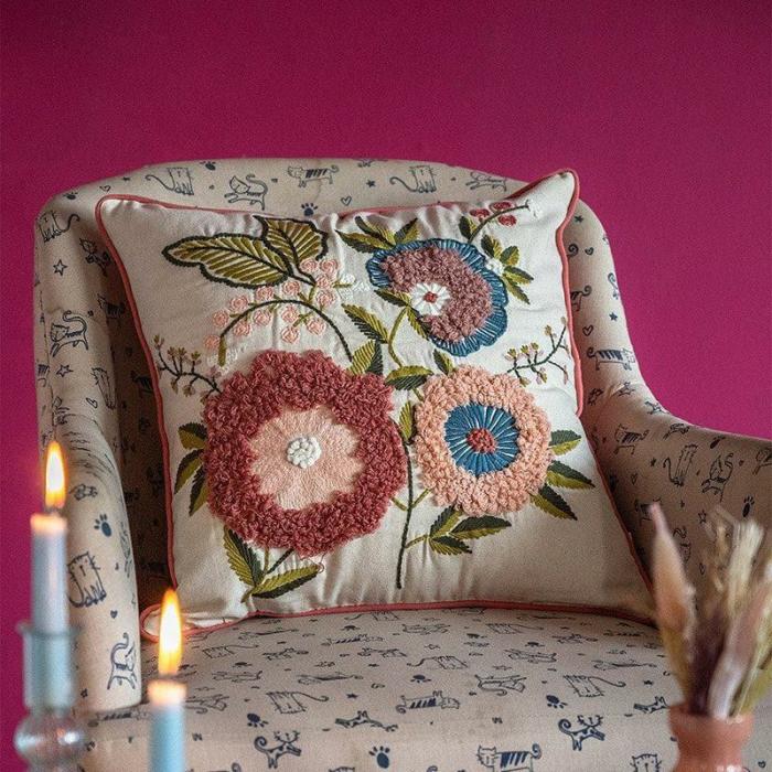 Blooms Cushion Cover  |   Embroidered Cushions Cushion Covers Embroidered Cushions