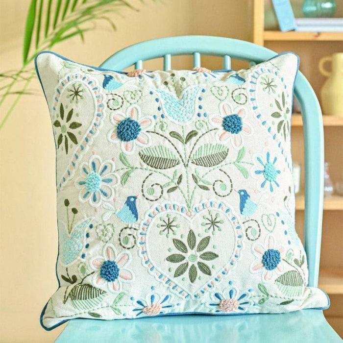 Drama Cushion Cover  |   Embroidered Cushions Cushion Covers Blue, White