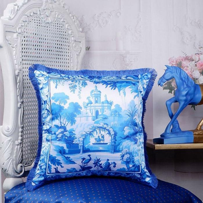 Majestic Empire Indigo Cushion Cover  |   Printed Cushions Cushion Covers Blue, White