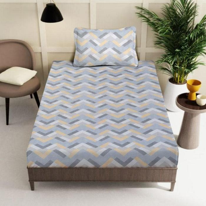 Terra Stripes Printed Bedsheet  |   Geometric Bedsheets Bedsheets Blue, Grey